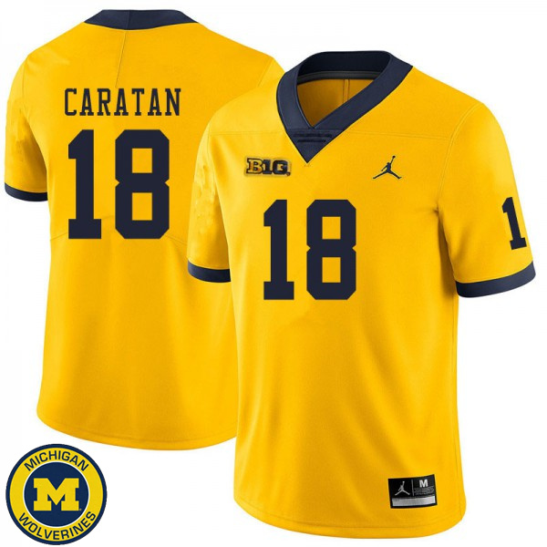 Men Michigan Wolverines #18 George Caratan Yellow Player Jersey